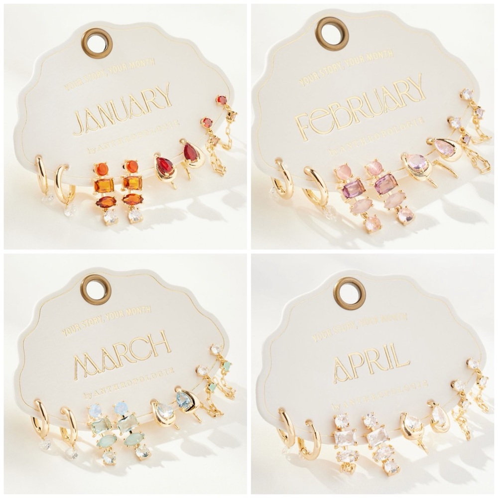 NWT Set of 4 Birthstone huggie earrings - Picture 2 of 9